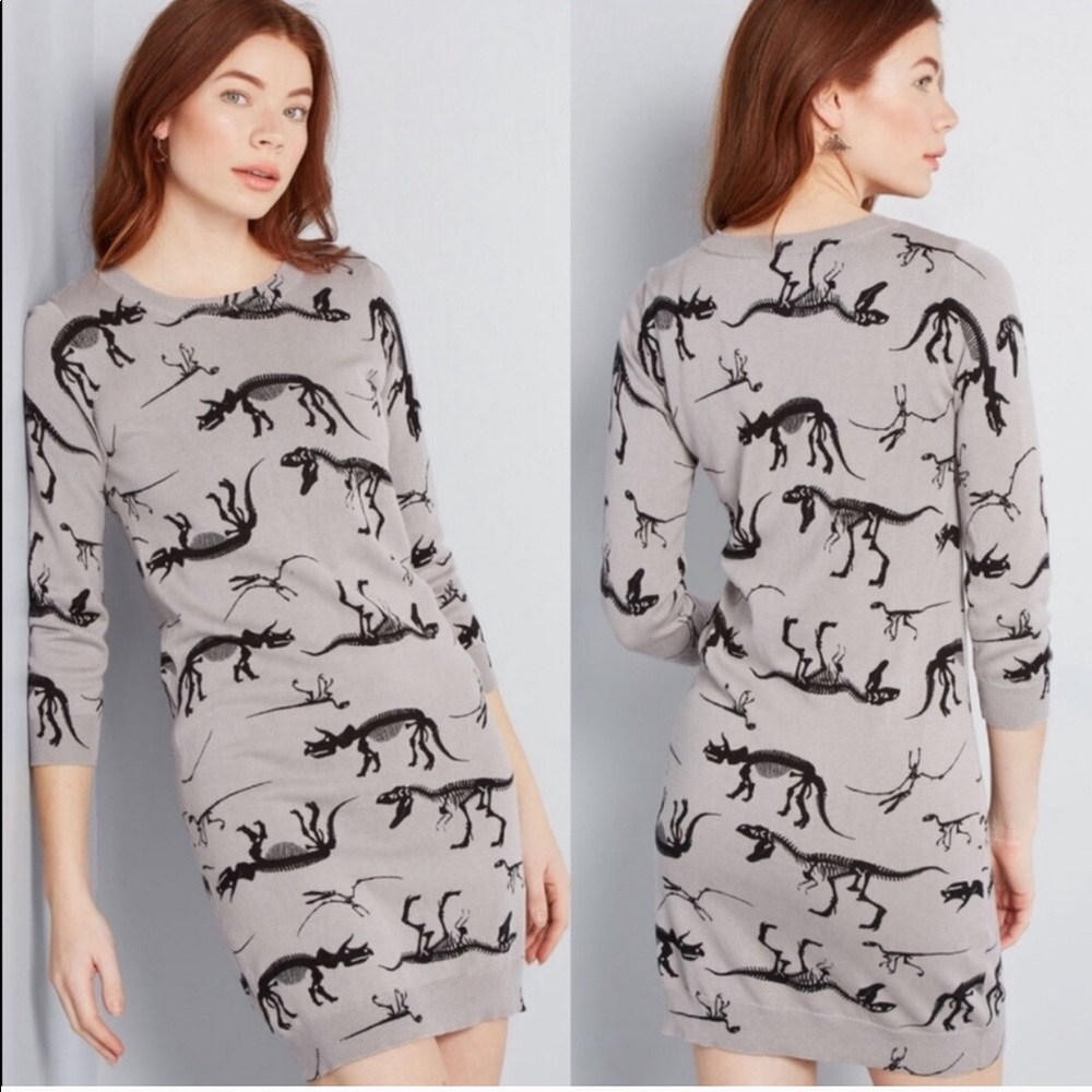 ModCloth Knit the Mark Dinosaur Sweater Dress
